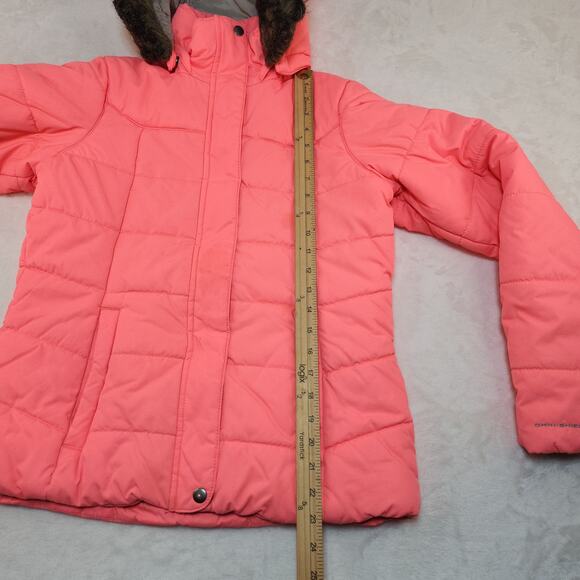 Columbia Puffer Jacket Womens Medium Neon Pink Florescent Hood Coral Pink - Picture 10 of 16